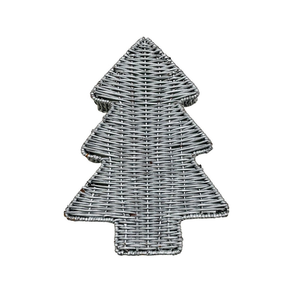Vintage Silver Christmas Tree Wicker Basket Holiday Decor - Picture 3 of 3